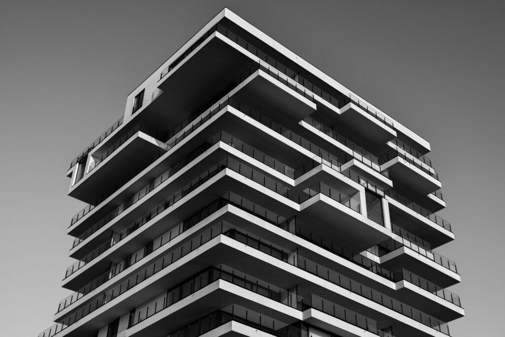 Contemporary apartment design with geometric balconies – types of architectural styles